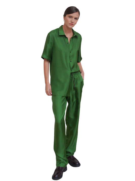 RYDER TROUSERS IN GRASS GREEN SILK TWILL