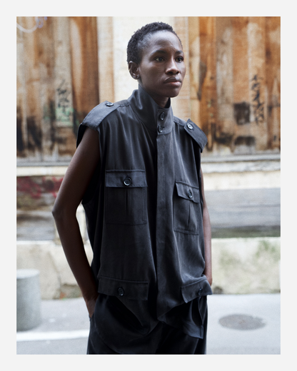 ELIOT CARGO IN BLACK WASHED SATIN