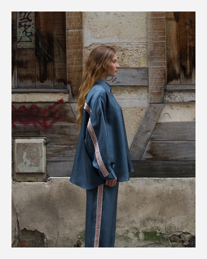 LILLY SHIRT IN TEAL BLUE/ROSE