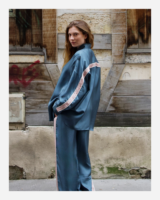 LILLY SHIRT IN TEAL BLUE/ROSE