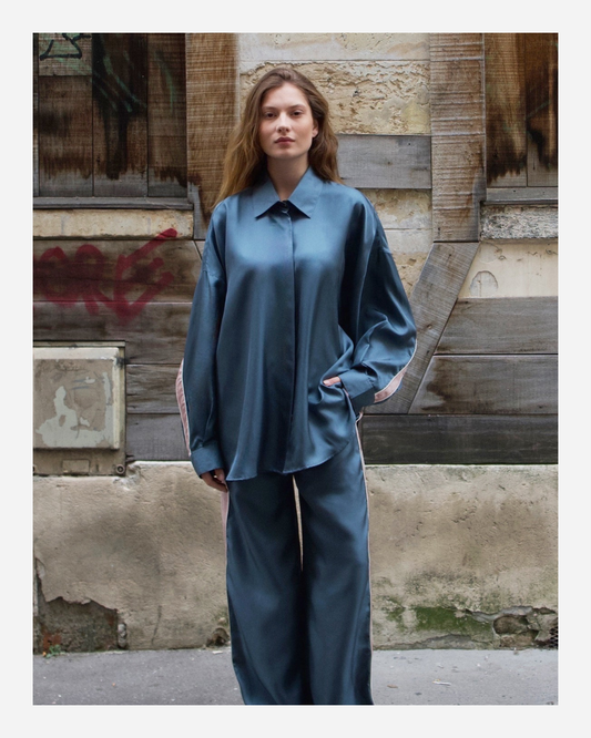 LILLY SHIRT IN TEAL BLUE/ROSE