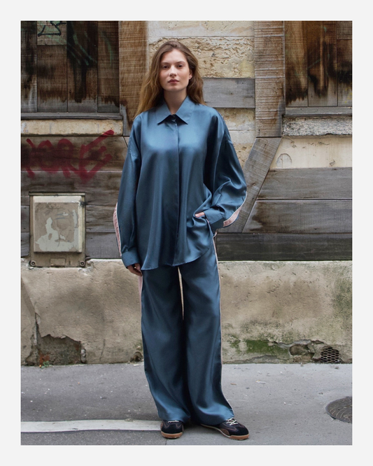 ABBY PANTS IN TEAL BLUE/ROSE