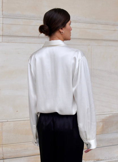 SAVOY SHIRT IN PURE IVORY SATIN