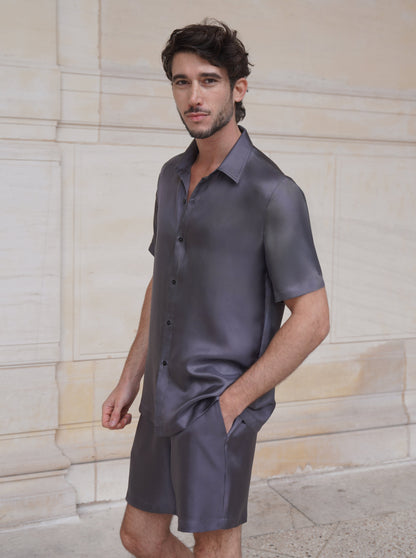 HOGG BERMUDA IN ASH GRAY SILK TWILL