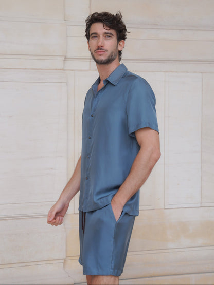 HOGG BERMUDA IN TEAL BLUE SILK TWILL