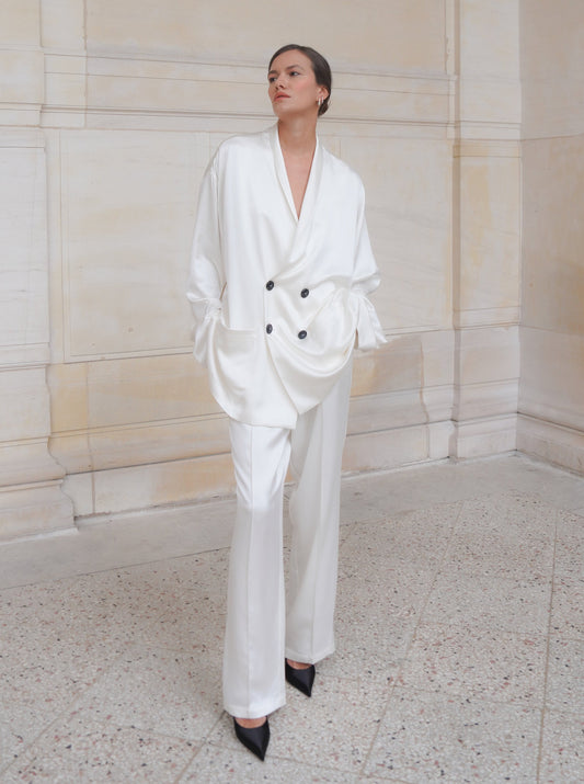 ASTOR JACKET IN PURE IVORY SATIN