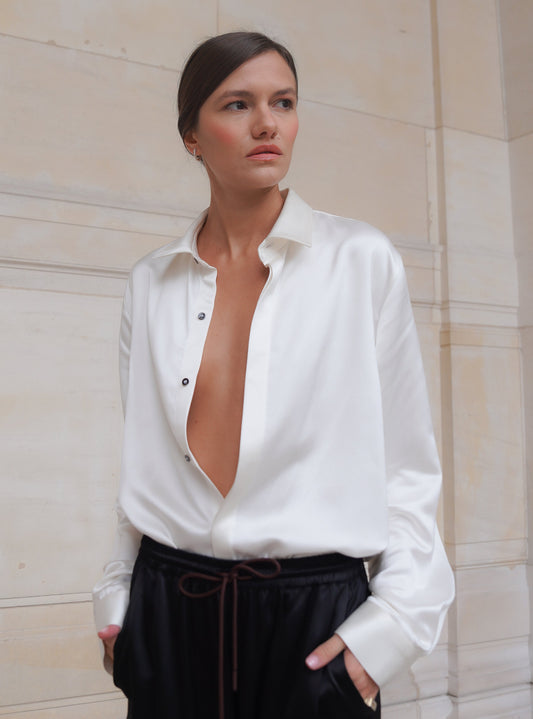 SAVOY SHIRT IN PURE IVORY SATIN