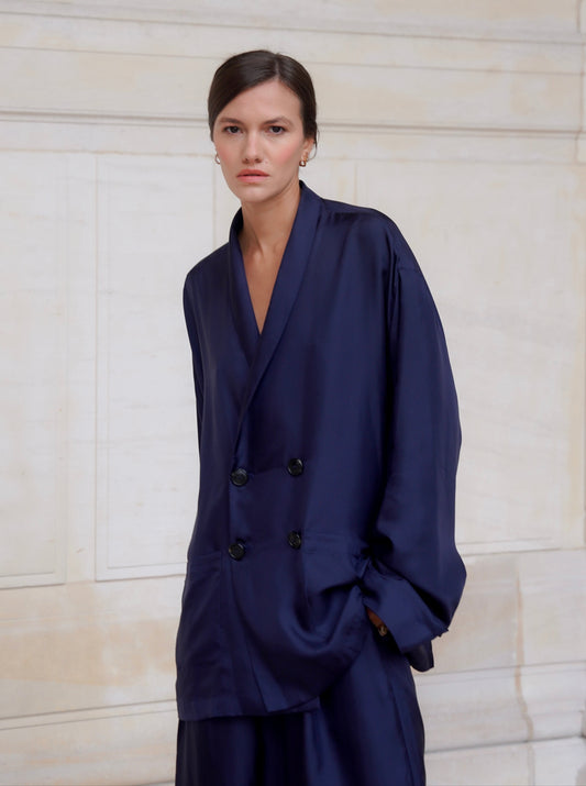 ASTOR JACKET IN OXFORD BLUE SILK TWILL