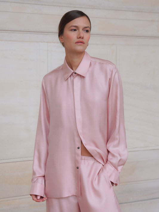 SAVOY SHIRT IN ROSE SILK TWILL