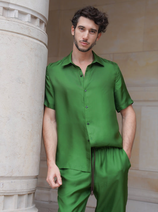 JAMES SHIRT IN GRASS GREEN SILK TWILL