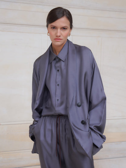 ASTOR JACKET IN ASH GRAY SILK TWILL