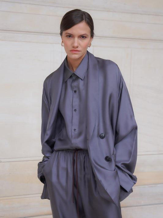 ASTOR JACKET IN ASH GRAY SILK TWILL