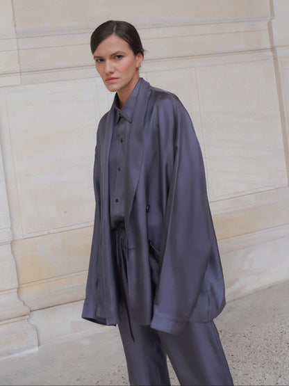 ASTOR JACKET IN ASH GRAY SILK TWILL