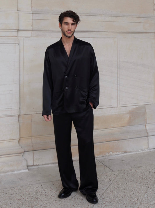 ASTOR JACKET IN PURE BLACK SATIN