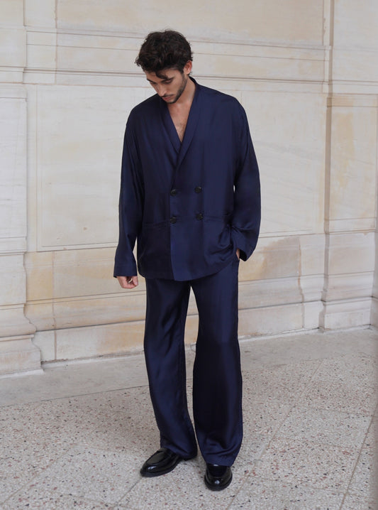 ASTOR JACKET IN OXFORD BLUE SILK TWILL