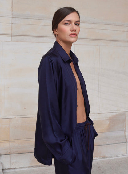 SAVOY SHIRT IN OXFORD BLUE SILK TWILL