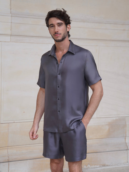 JAMES SHIRT IN ASH GRAY SILK TWILL