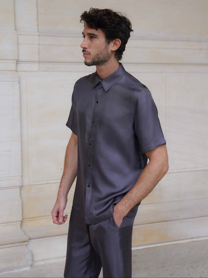 JAMES SHIRT IN ASH GRAY SILK TWILL