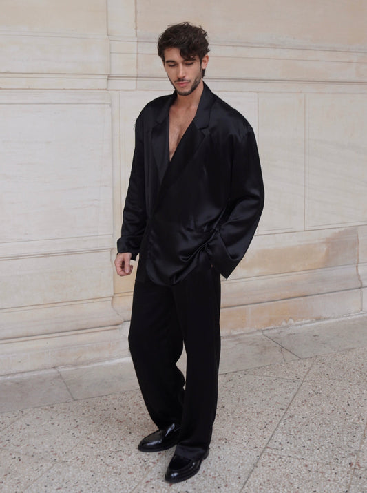 TALBOT JACKET IN PURE BLACK SATIN