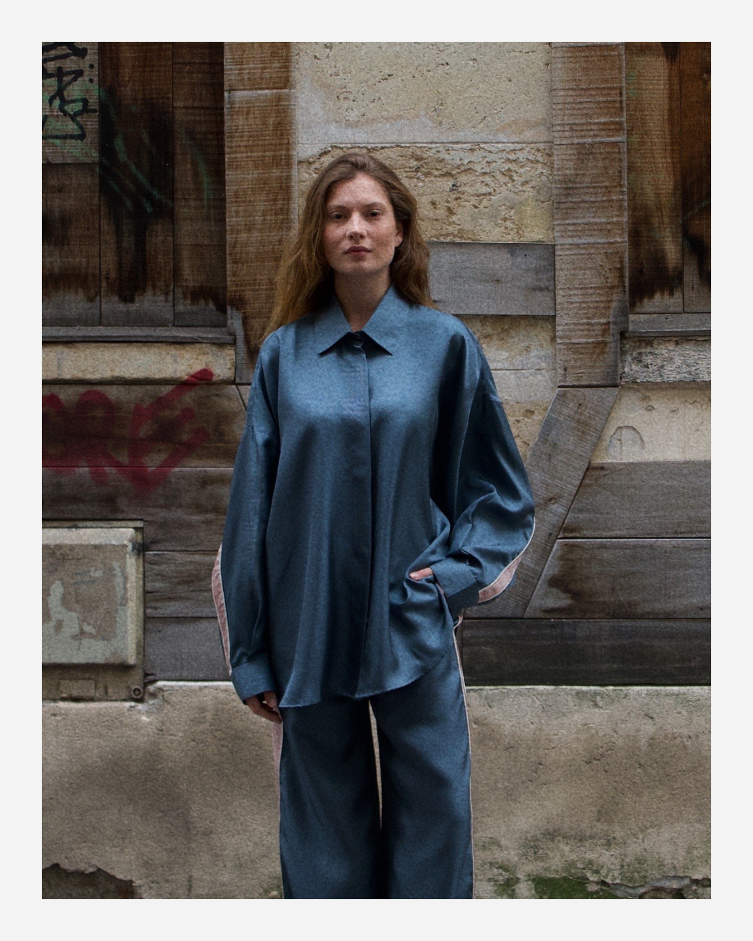 LILLY SHIRT IN TEAL BLUE/ROSE