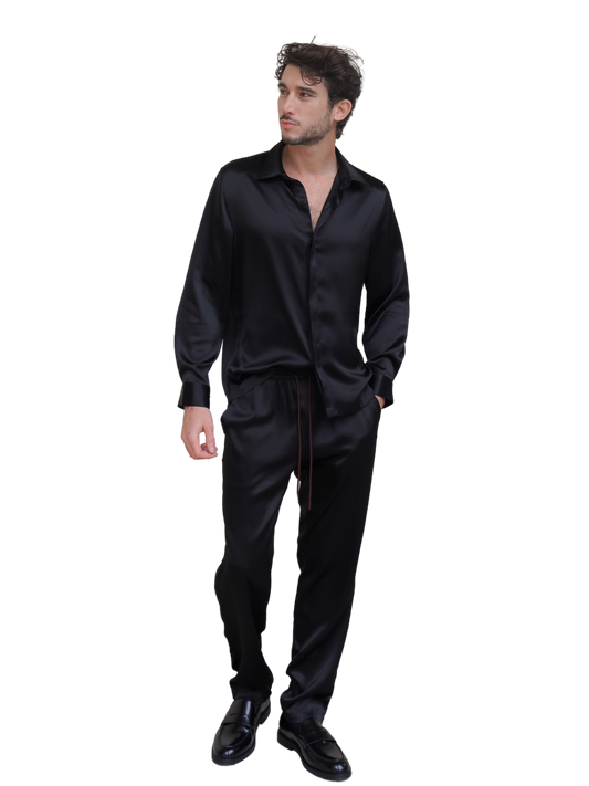 RYDER TROUSERS IN PURE BLACK SATIN