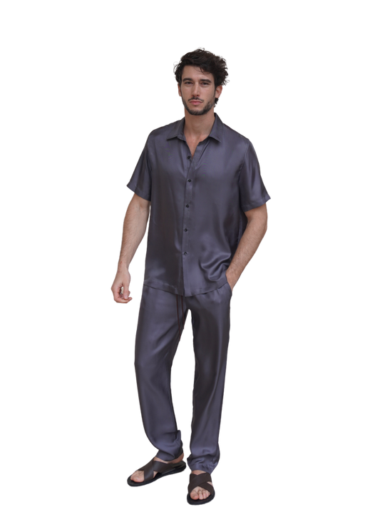 RYDER TROUSERS IN ASH GRAY SILK TWILL