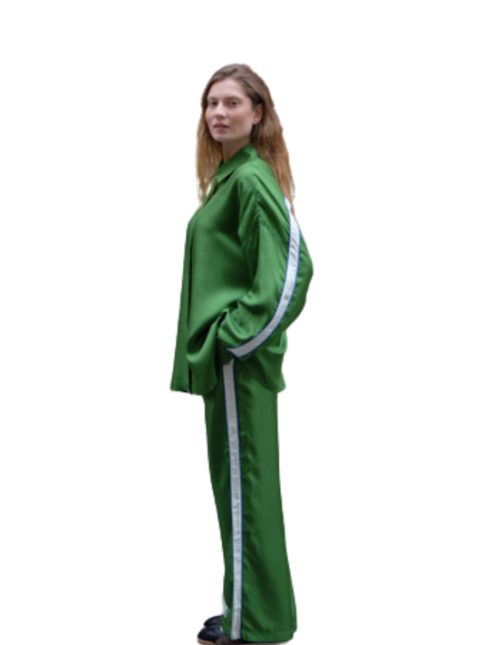 ABBY PANTS IN GREEN/WHITE SILK TWILL