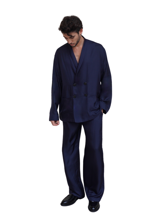 YORK TROUSERS IN OXFORD BLUE SILK TWILL