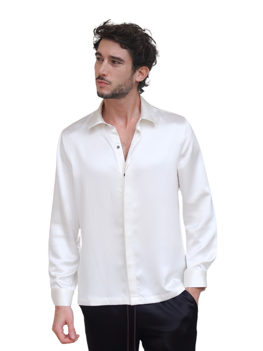 SAVOY SHIRT IN PURE IVORY SATIN