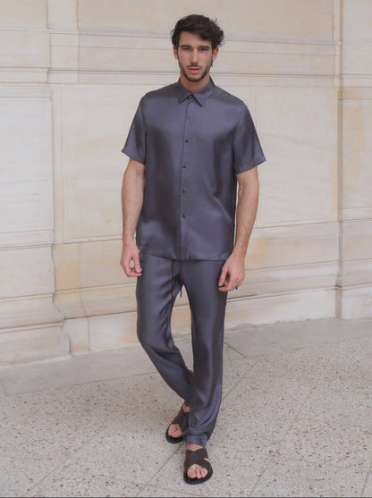 JAMES SHIRT IN ASH GRAY SILK TWILL