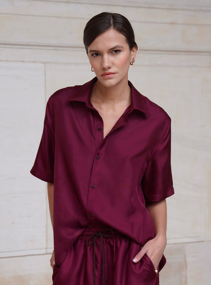JAMES SHIRT IN MERLOT SILK TWILL